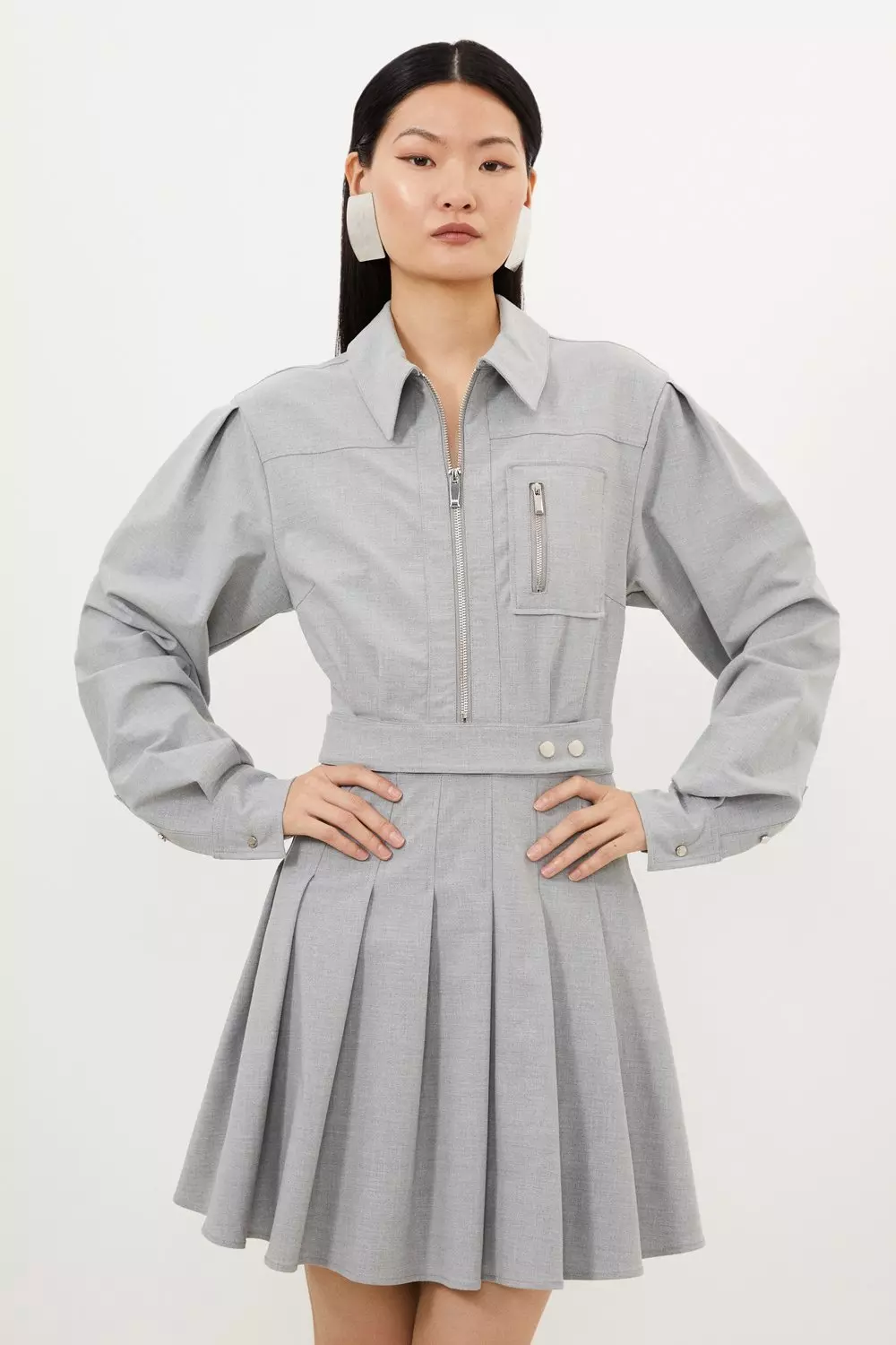 PLEATED TOP - Grey marl