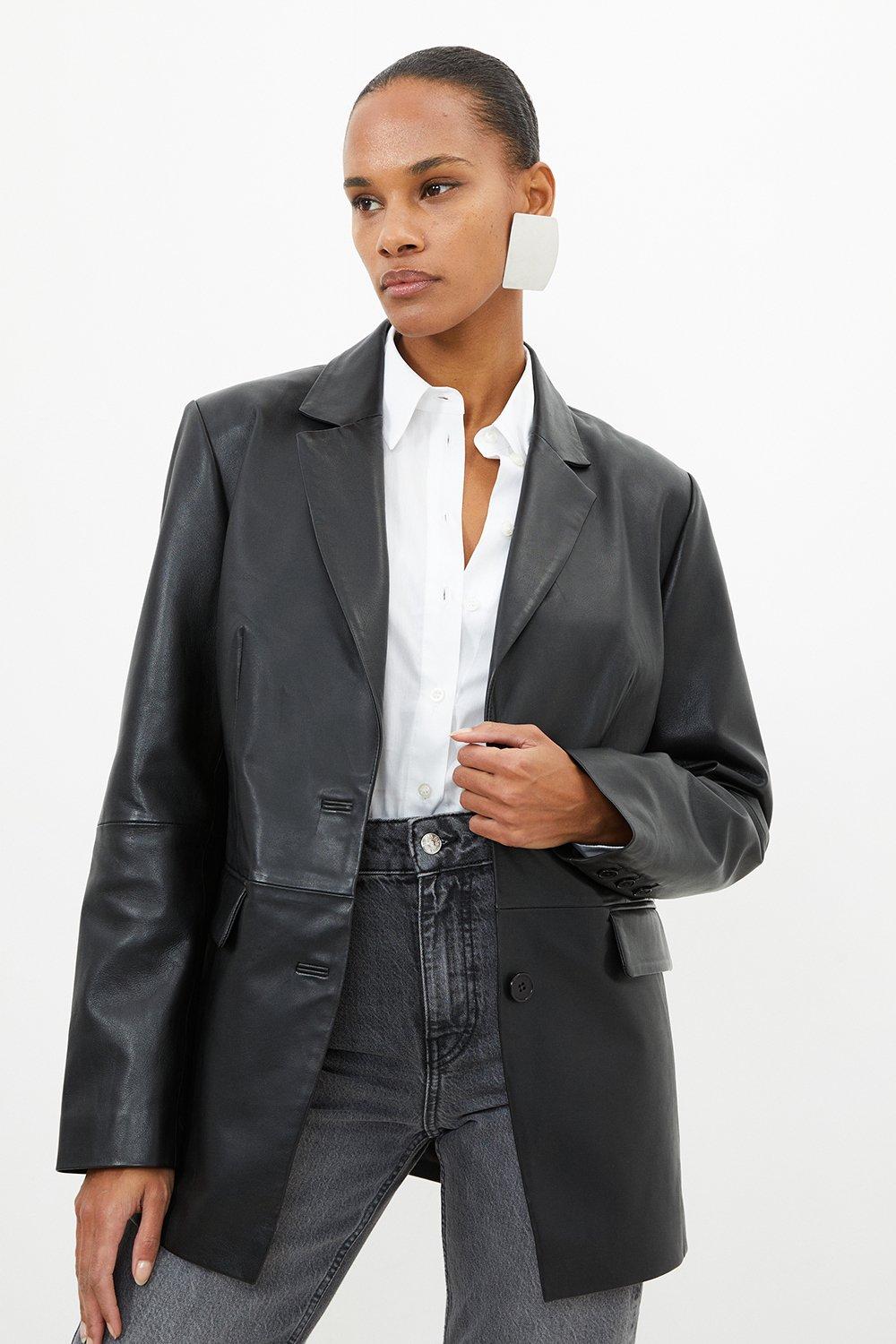 Women's black leather on sale blazer