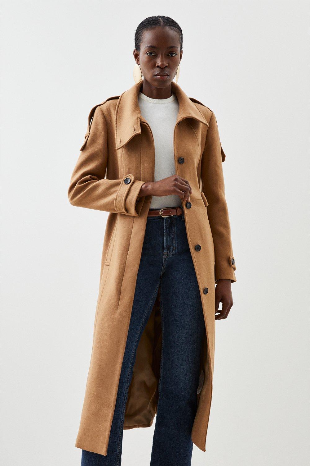 Tan wool outlet trench coat womens