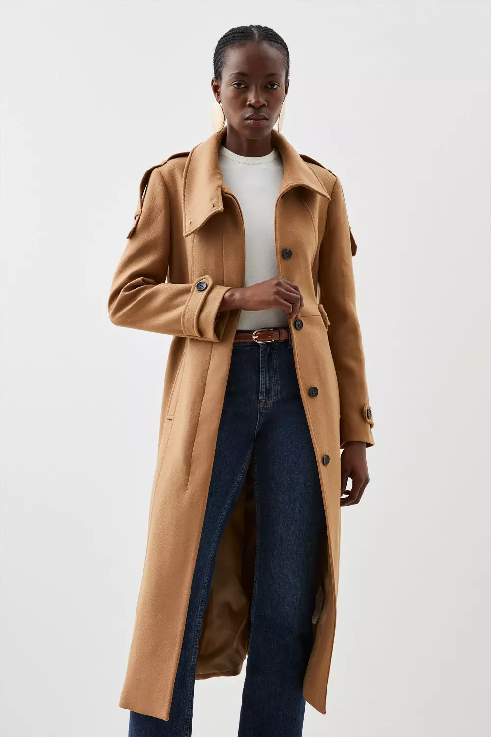 Tailored Wool Blend High Neck Belted Maxi Coat | Karen Millen
