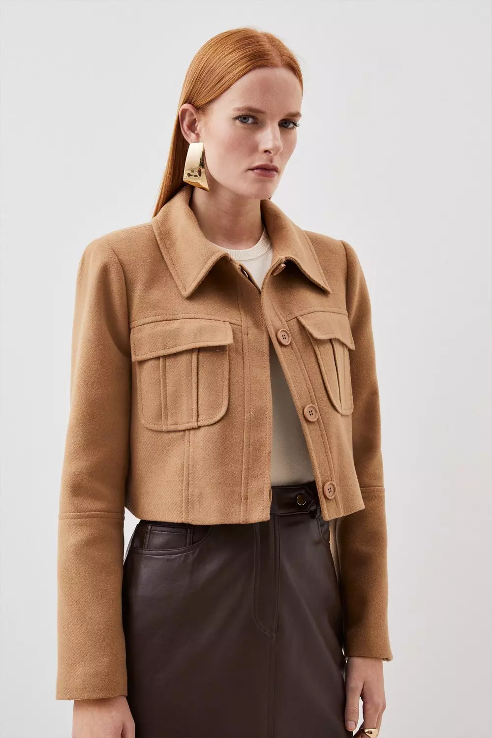 Linen-Blend Cropped Utility Jacket