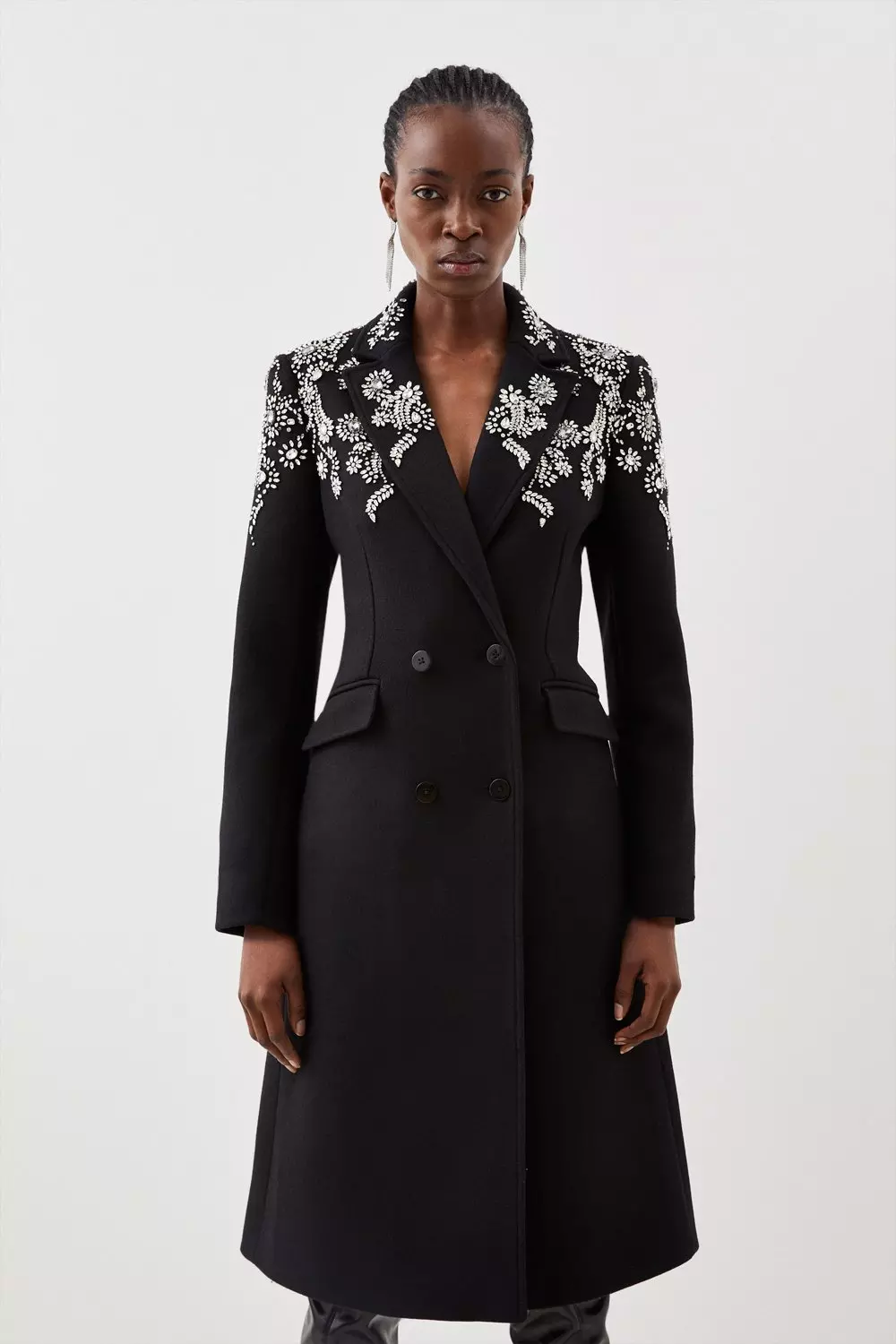 Tailored Wool Blend Embellished Maxi Coat | Karen Millen