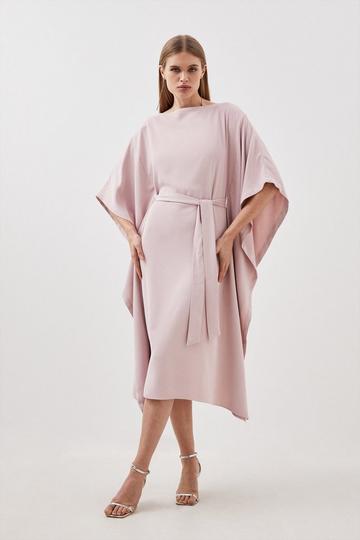 Blush Pink Tailored Premium Crepe Kaftan Style Belted Dress