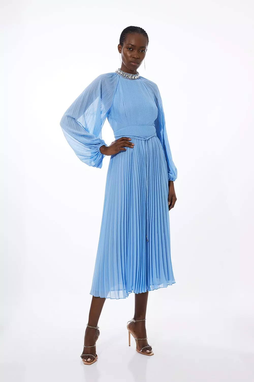 Karen millen shop blue pleated dress