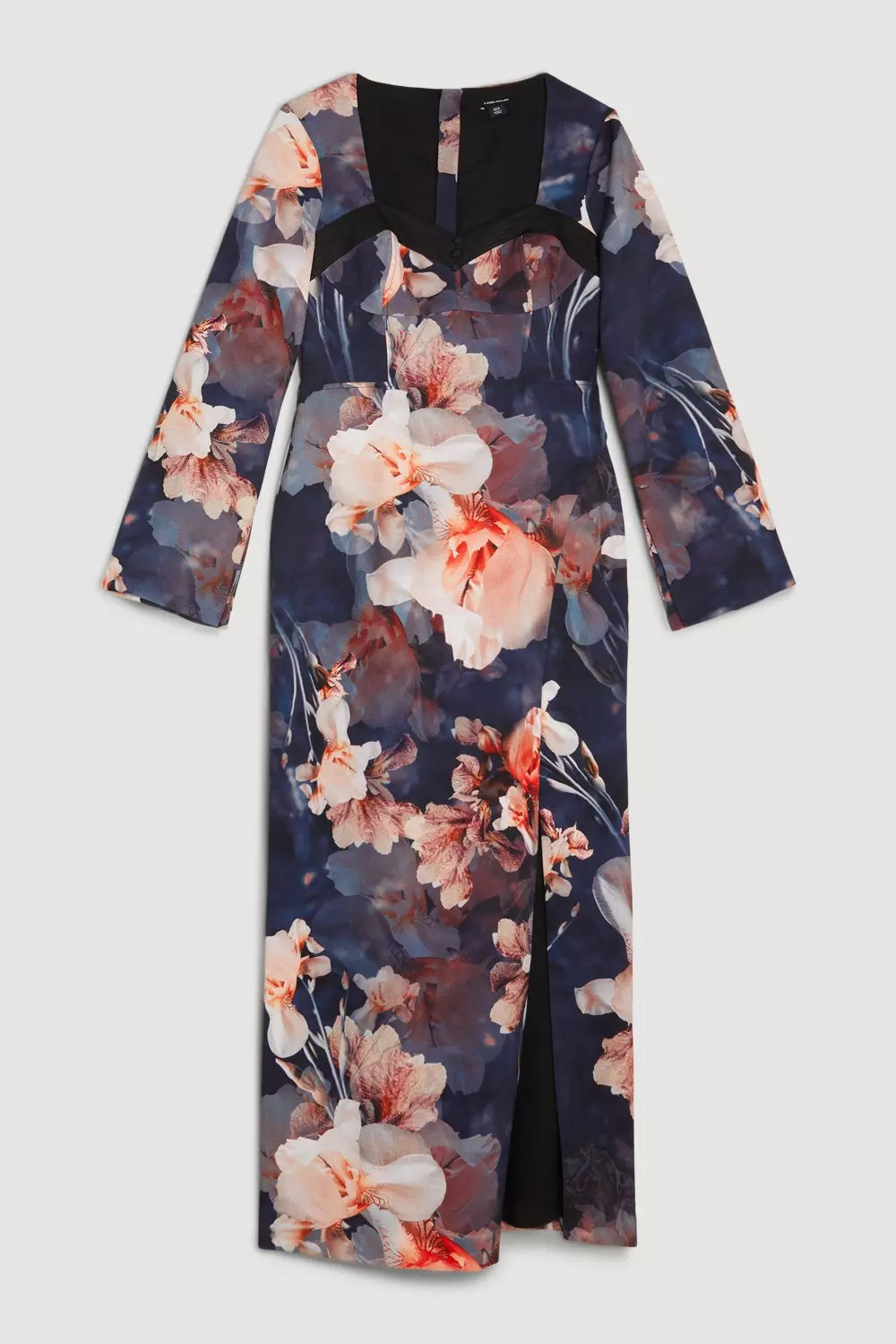 Contrast Satin Floral Bustier Woven Midi Dress | Karen Millen