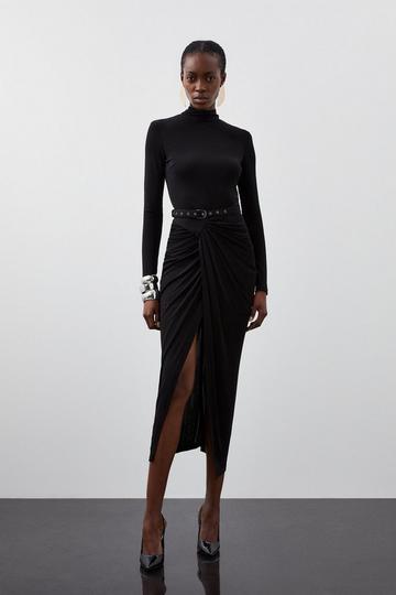 Black Premium Viscose Jersey Ruched Maxi Dress