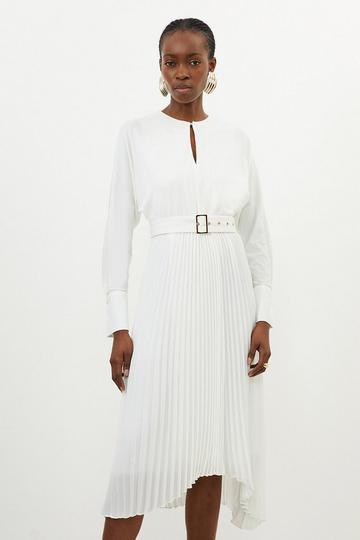 Ivory White Ponte Georgette Jersey Midaxi Dress