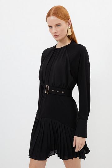 Black Ponte Georgette Jersey Mini Dress