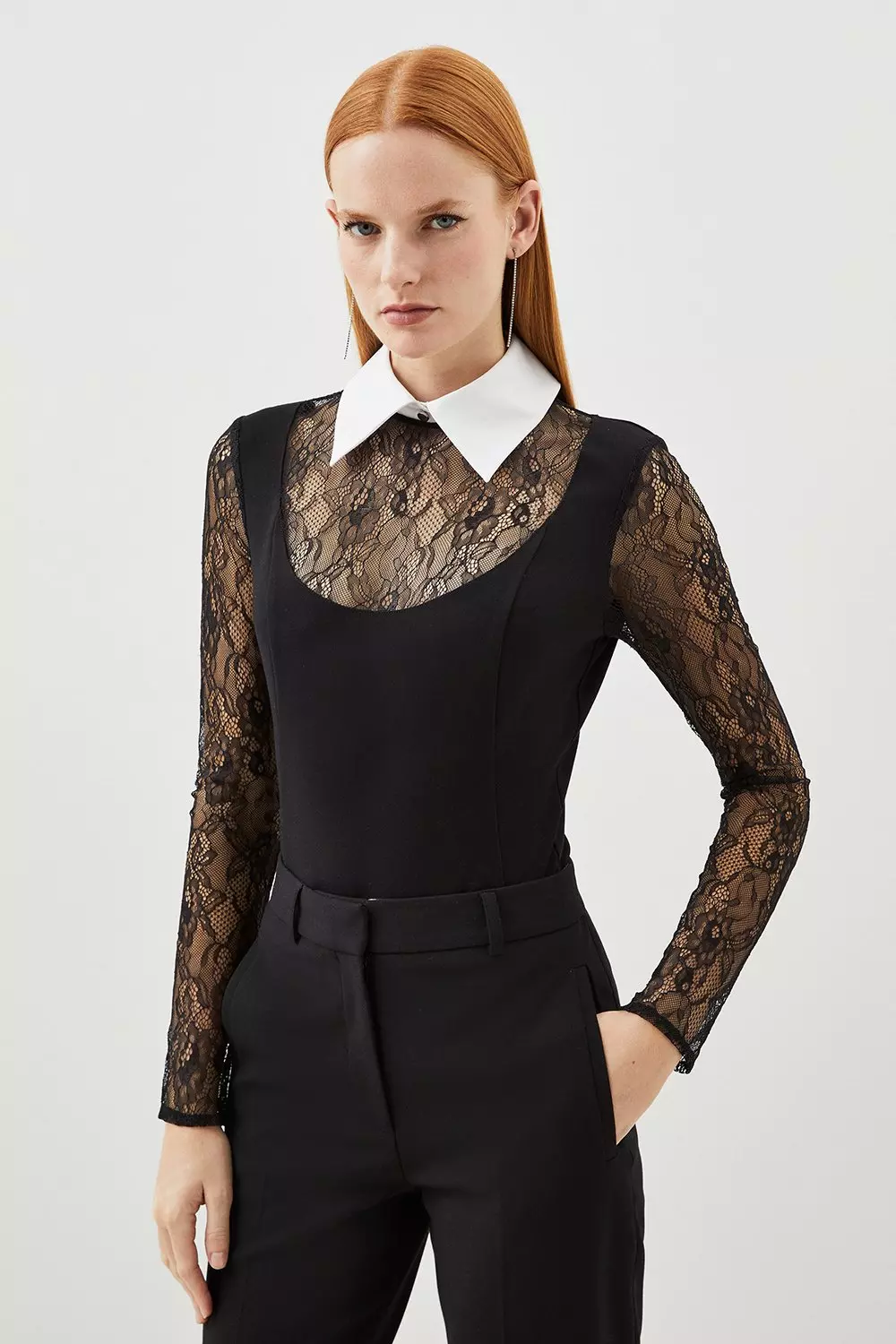 Lace Ponte Cotton Mix Jersey Bodysuit