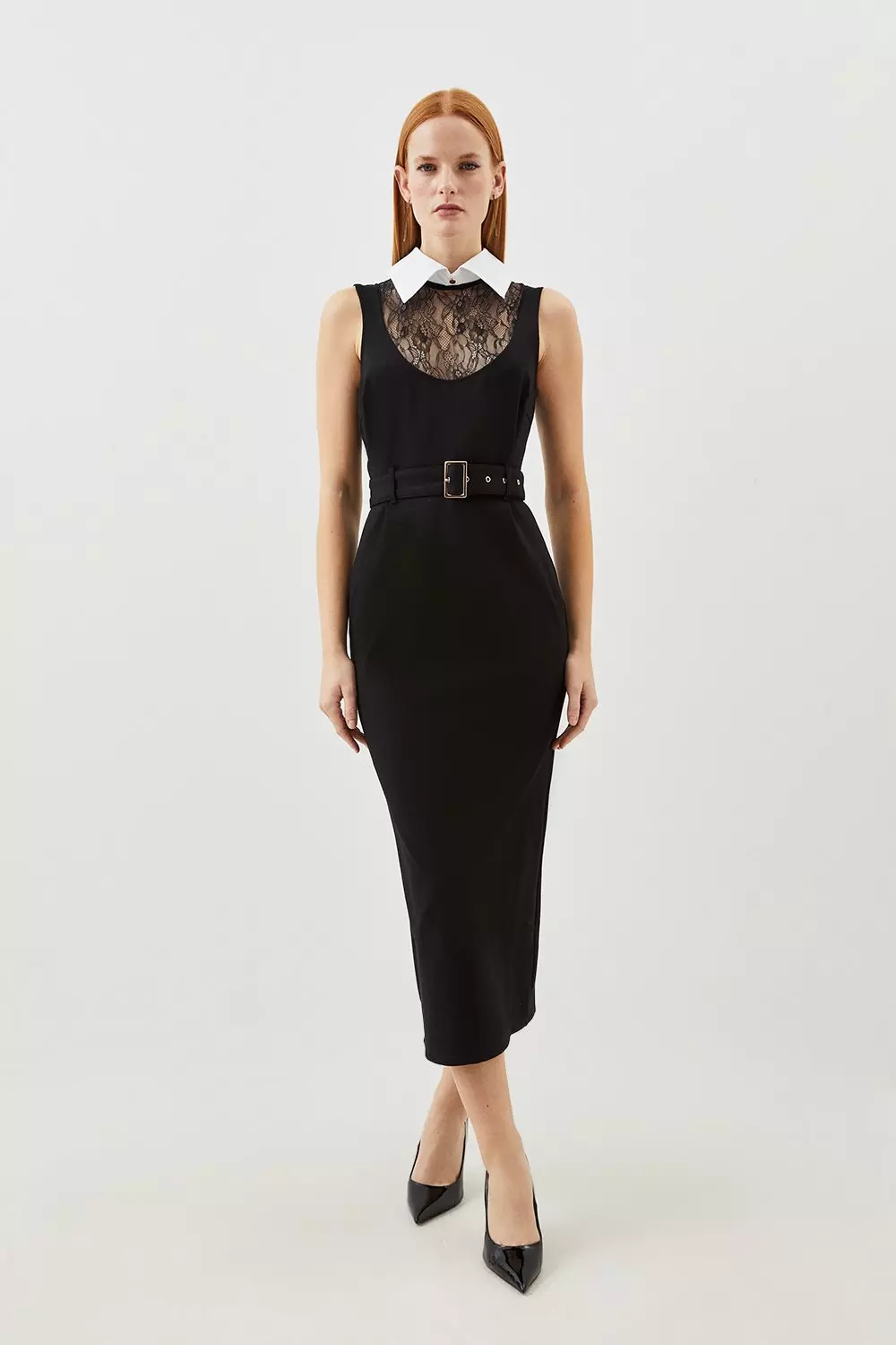 Lace Ponte Cotton Mix Jersey Midi Dress