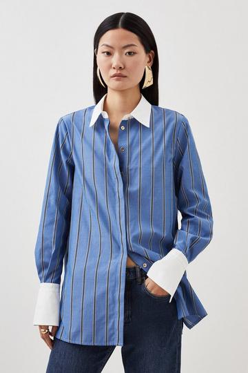Cotton Stripe Contrast Cuff Woven Shirt stripe