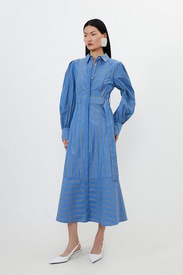 Petite Cotton Stripe Belted Woven Midaxi Dress stripe
