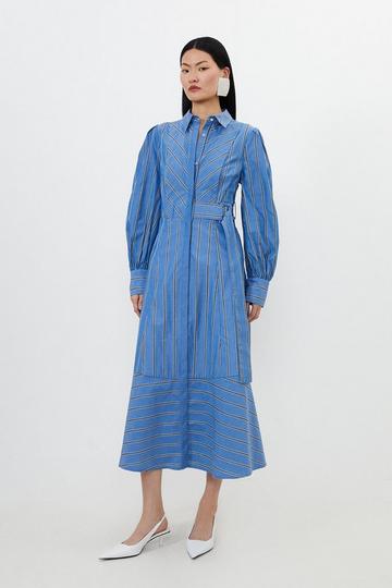 Cotton Stripe Belted Woven Midaxi Dress stripe