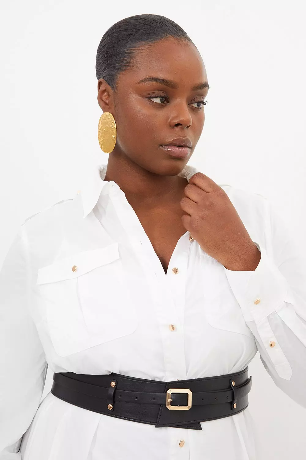 Belted store white shirt