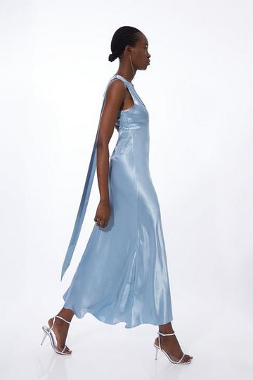 Blue Viscose Satin Woven Maxi Dress