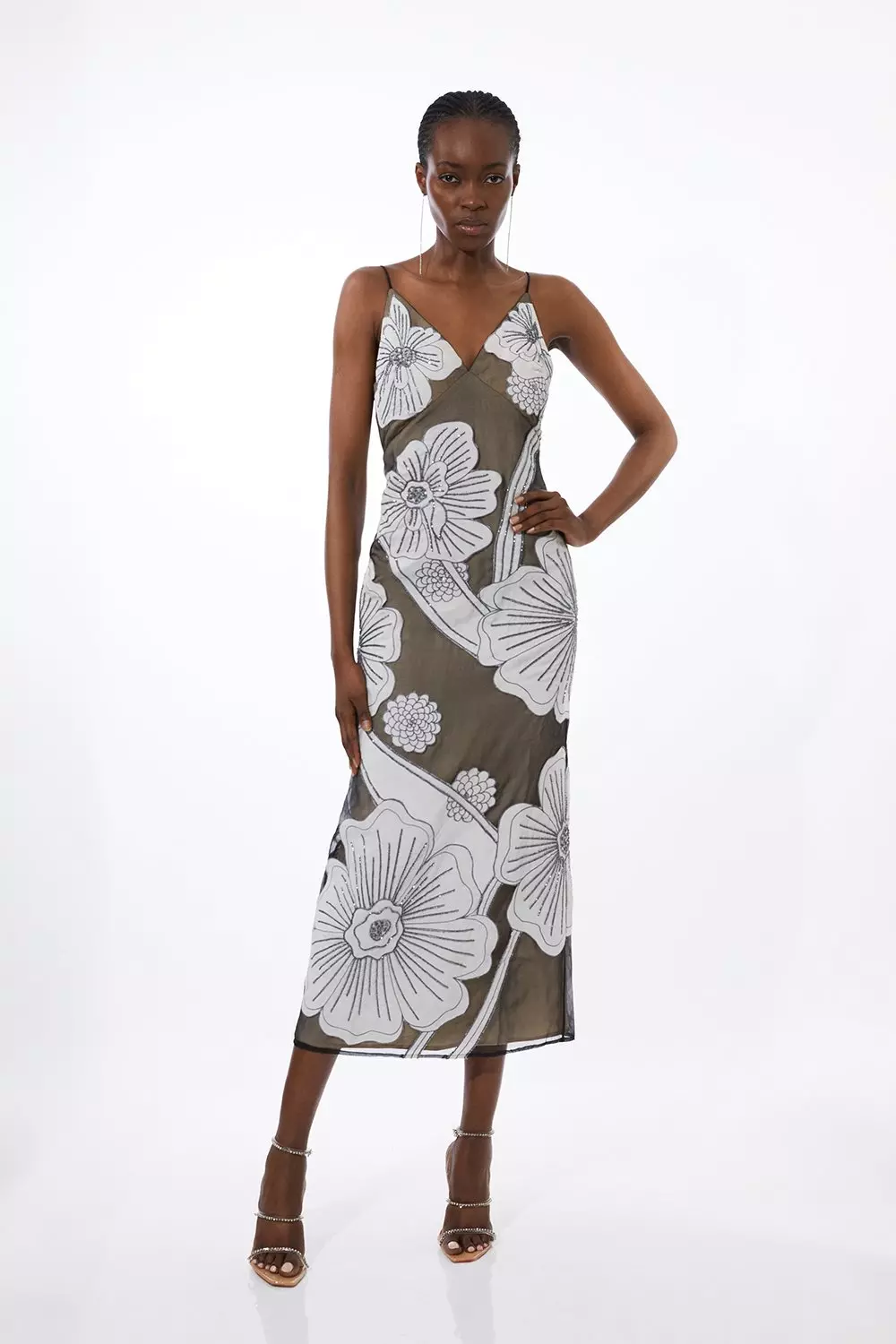 Petite Floral Applique On Lace Woven Midi Dress | Karen Millen