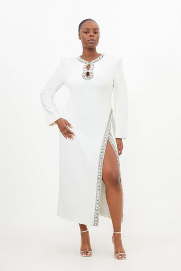 Plus Size Cut Out Embellished Woven Maxi Dress ivory