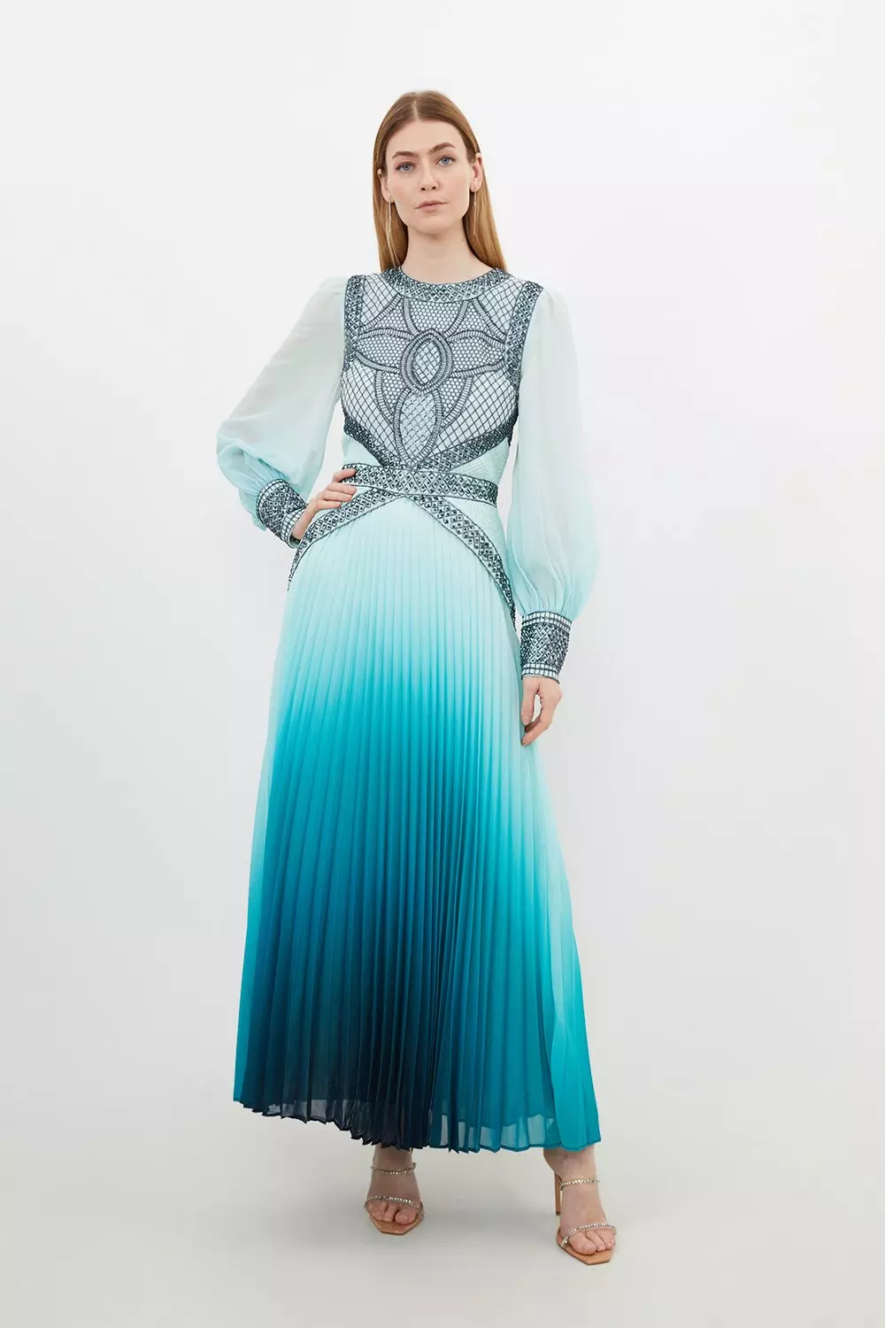 Petite Ombre Embroidery Woven Maxi Dress Karen Millen