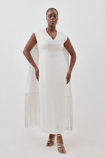 Plus Size Fringe Cape Woven Maxi Dress ivory