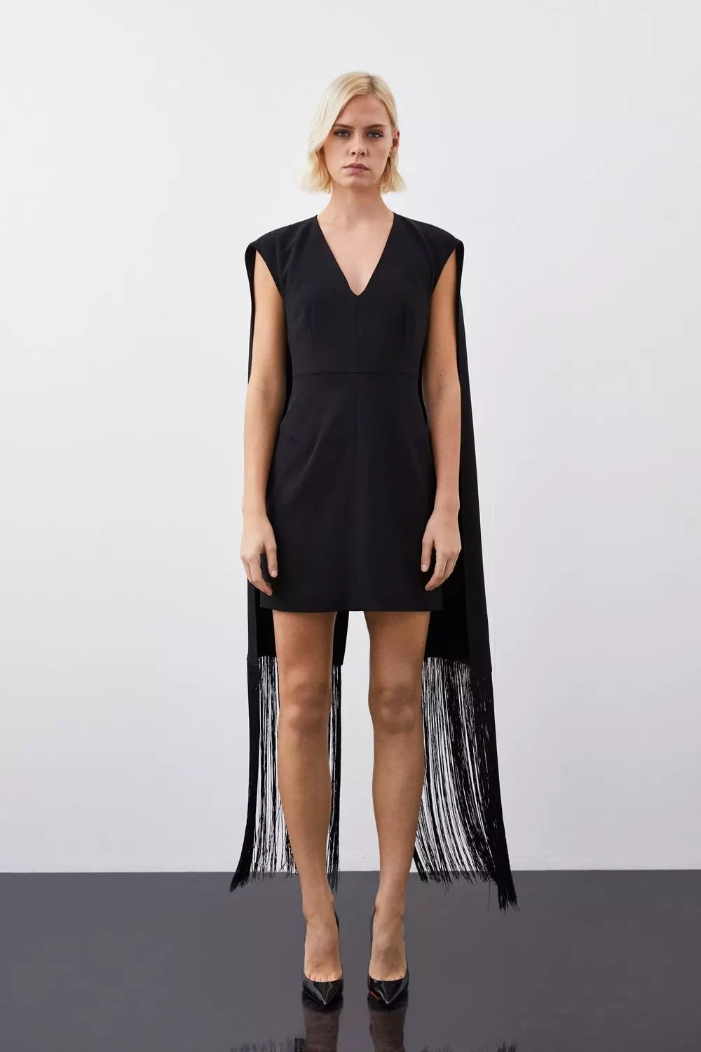 Petite Fringe Cape Woven Mini Dress Karen Millen