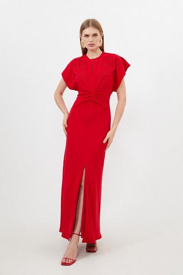 Red Tall Premium Cady Cutwork Woven Maxi Dress