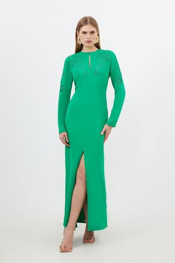 Petite Premium Cady Cutwork Woven Long Sleeve Maxi Dress green