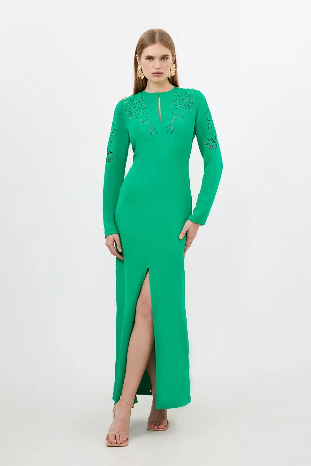 Round neck long outlet sleeve maxi dress