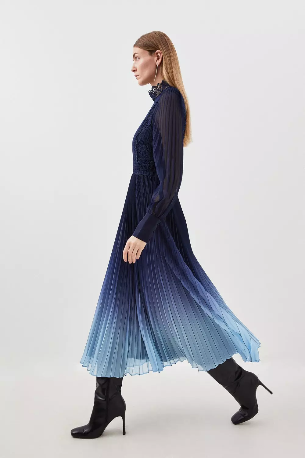 Tall Long Sleeve Ombre Guipure Lace Maxi Dress | Karen Millen