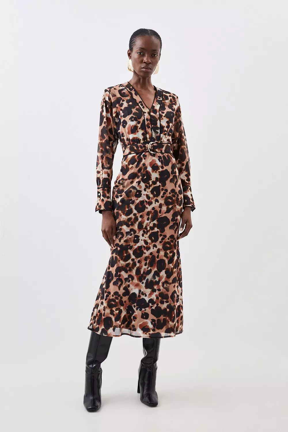 Tall Blurred Animal Pleated Georgette Woven Midaxi Dress