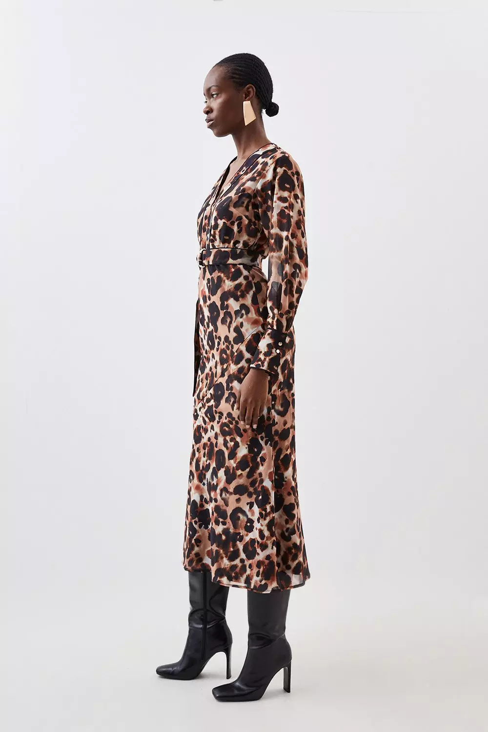 Tall Blurred Animal Pleated Georgette Woven Midaxi Dress | Karen