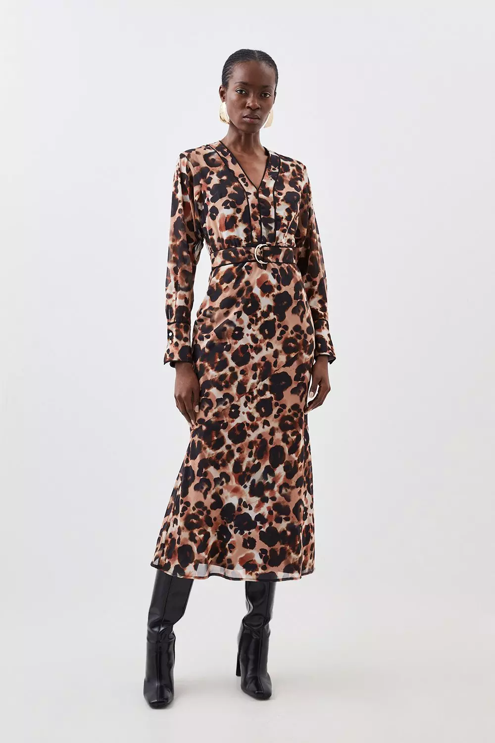 Pleated animal print discount dress