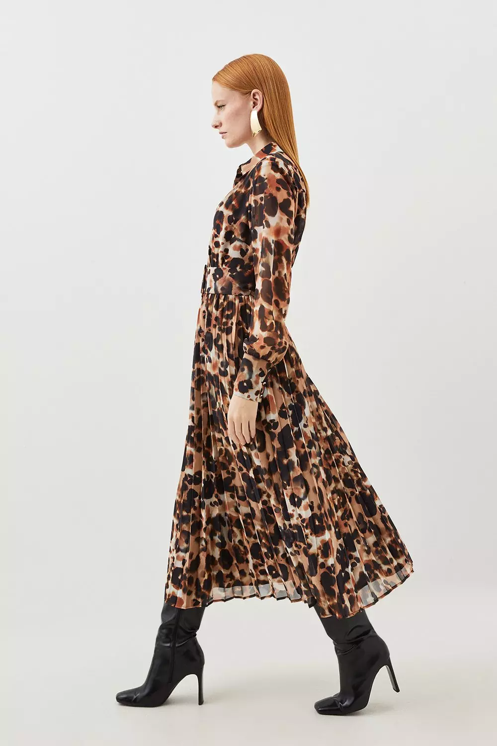 Blurred Animal Pleated Georgette Woven Shirt Midi Dress | Karen Millen