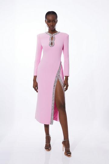 Pink Petite Cut Out Embellished Woven Maxi Dress