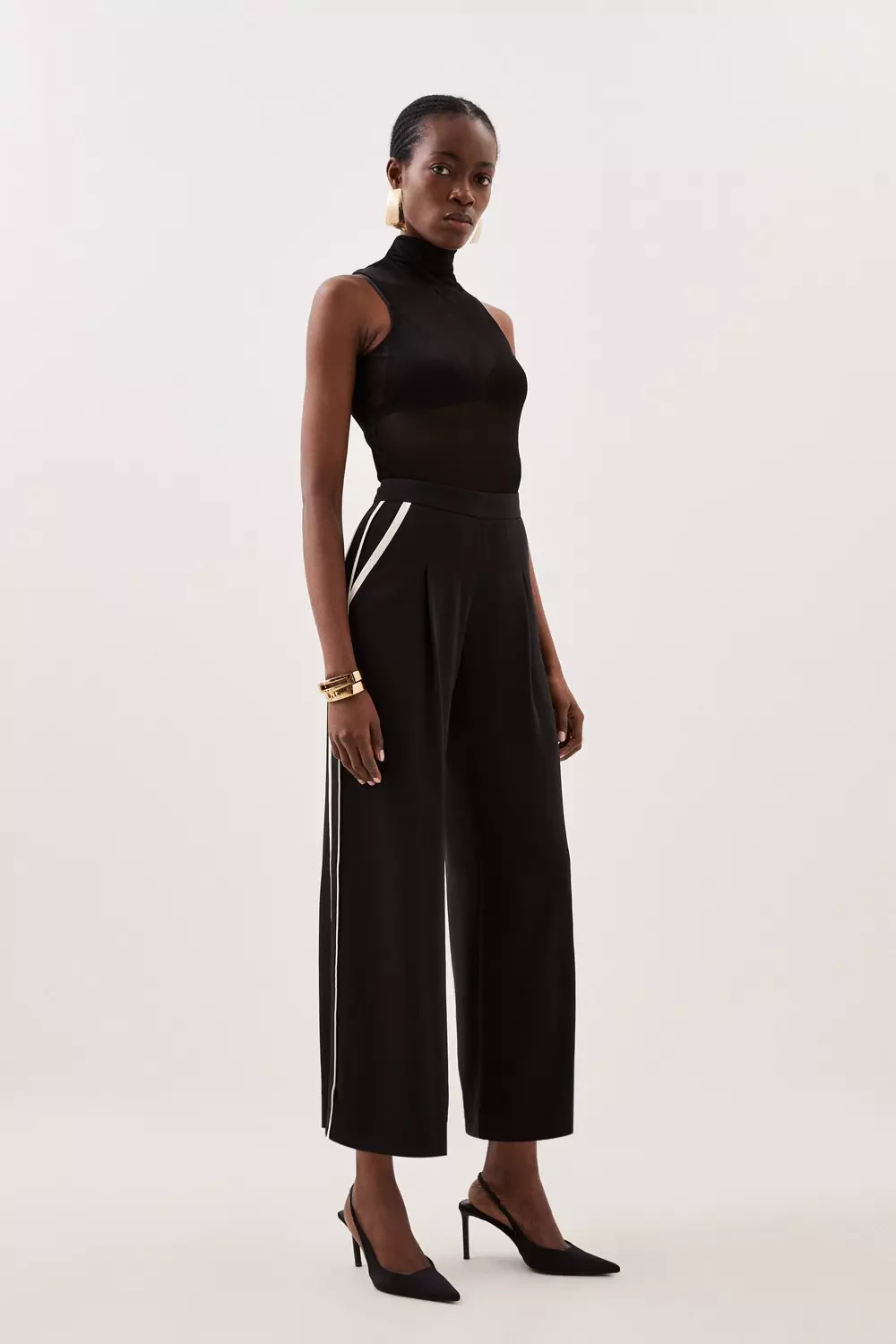 Soft Tailored Piping Detail Wide Leg Pants | Karen Millen