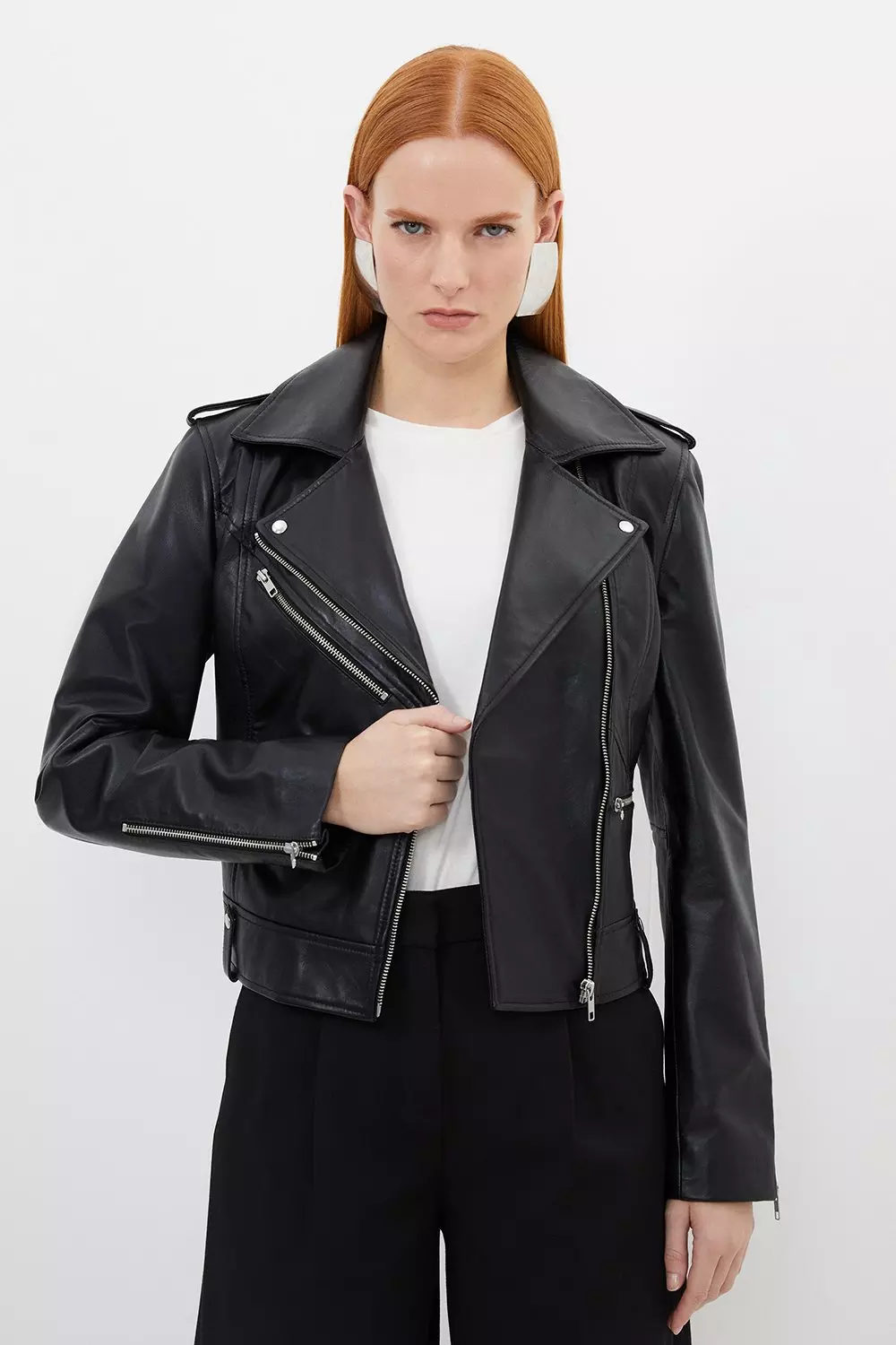 Karen millen outlet black leather jacket