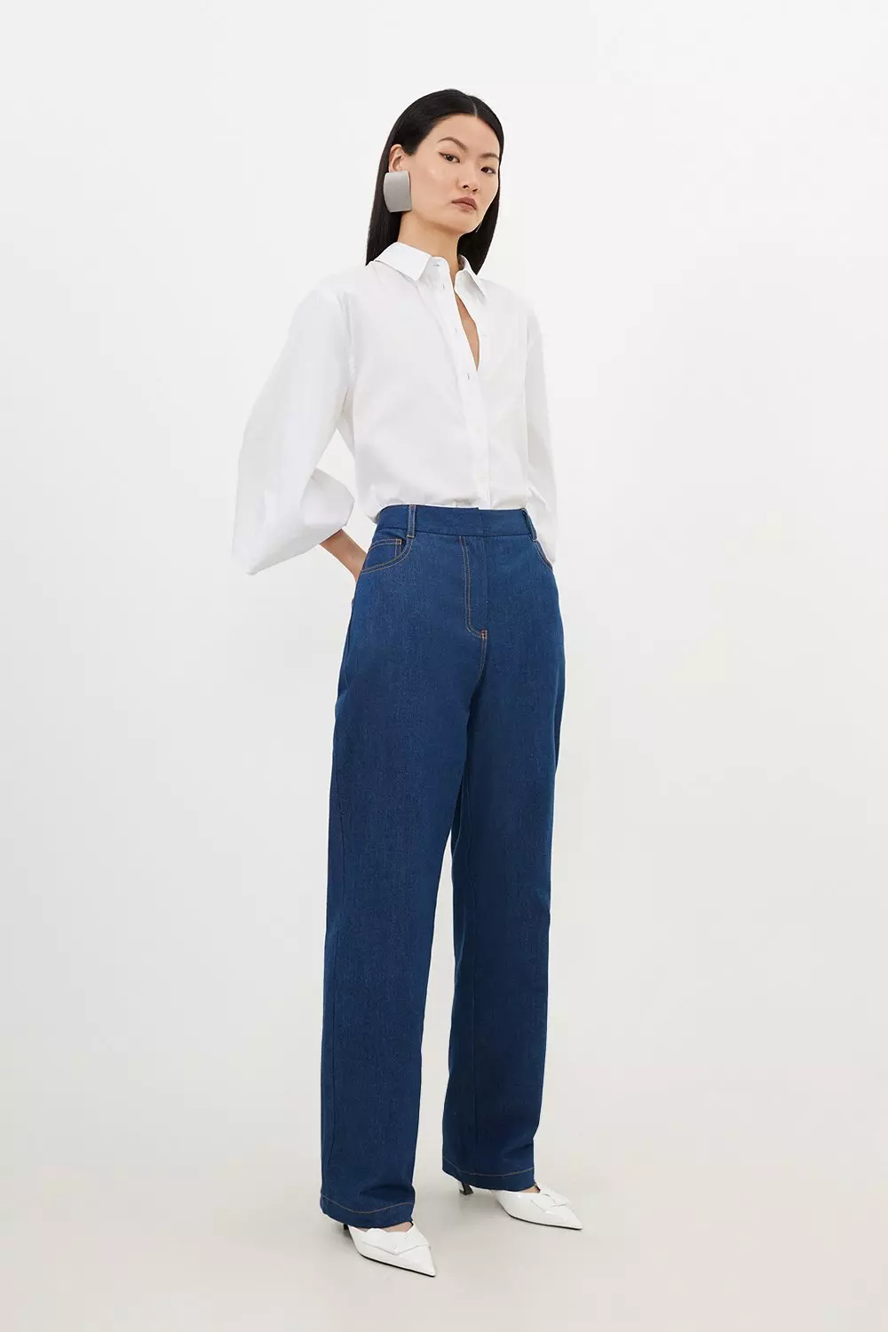 Mid Rise Straight Leg Denim Jeans | Karen Millen