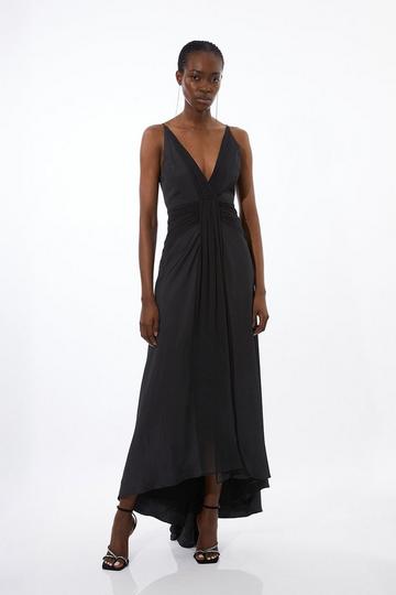Black Viscose Georgette Woven Maxi Dress
