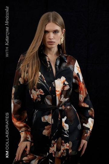 Lily Print Viscose Satin Woven Jacket floral