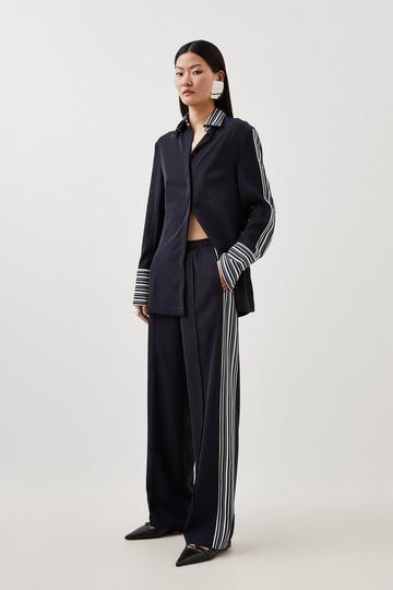 Navy Tall Contrast Twill Woven Wide Leg Trousers