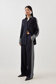 Navy Contrast Twill Woven Wide Leg Trousers