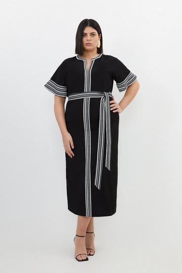 Plus Size Contrast Twill Woven Belted Midaxi Dress black