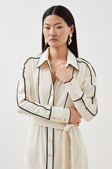 Petite Contrast Twill Woven Midaxi Dress ivory