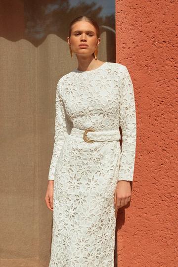 White Crafted Cotton Embroidery Woven Maxi Dress
