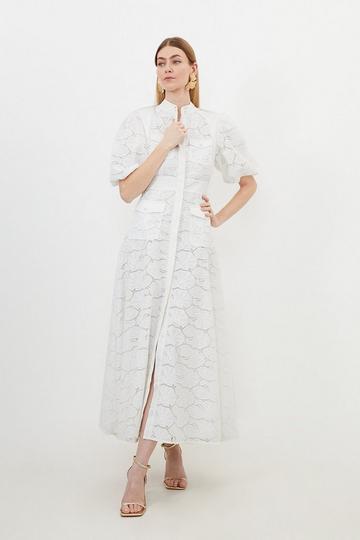 Cotton Cutwork Woven Maxi Dress white