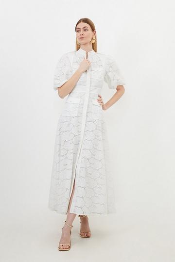 Petite Cotton Cutwork Woven Maxi Dress white