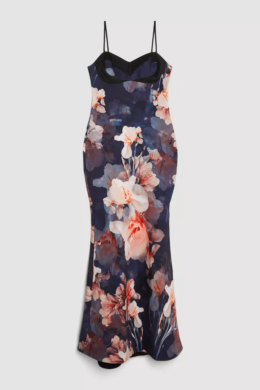 Petite Contrast Satin Floral Bustier Woven Midi Dress | Karen Millen