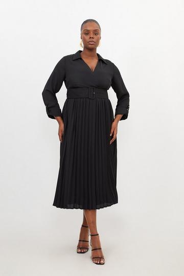 Black Plus Size Pleated Georgette Woven Midi Dress