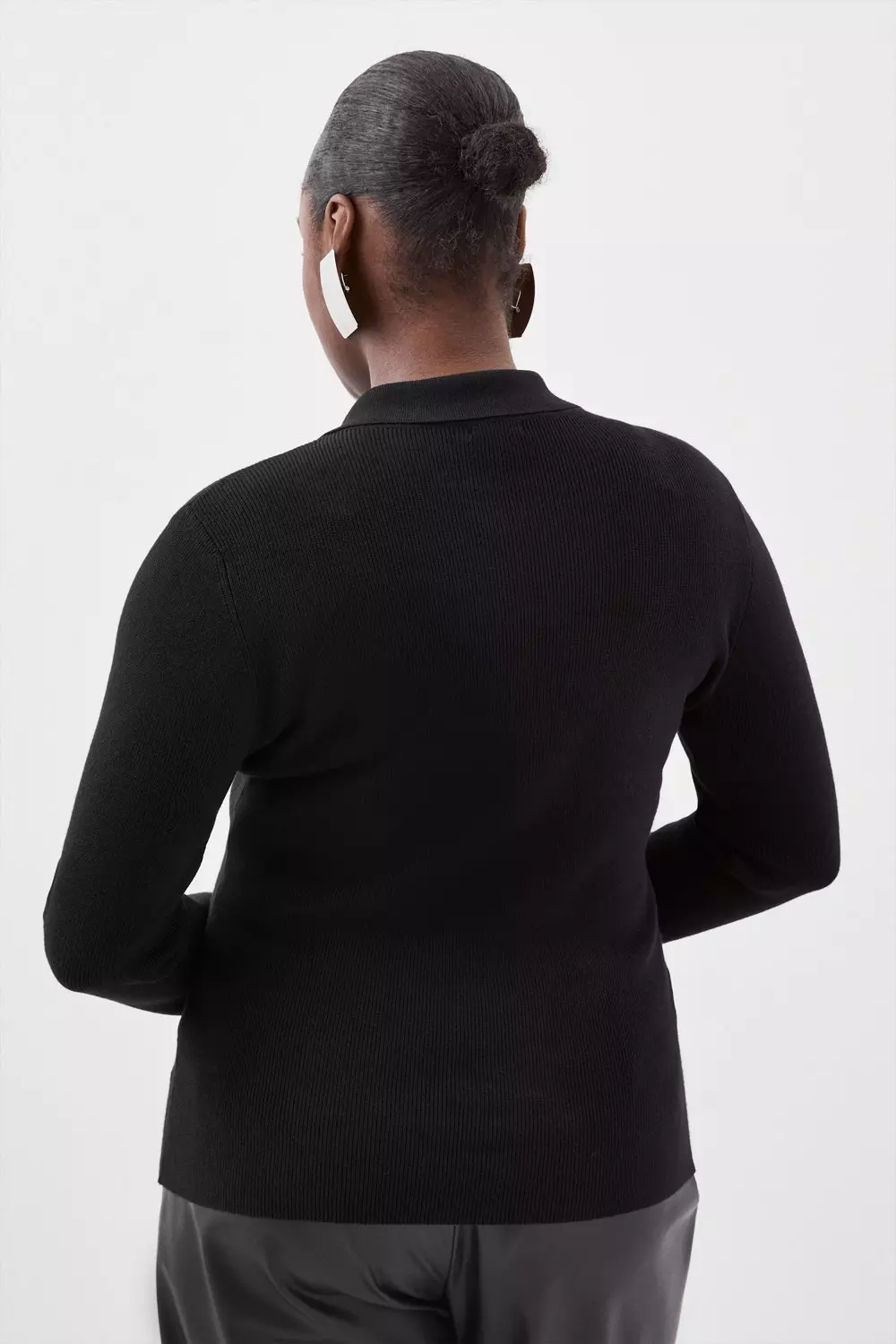 Plus Size Viscose Blend Popper Detail Collared Knit Jumper Karen