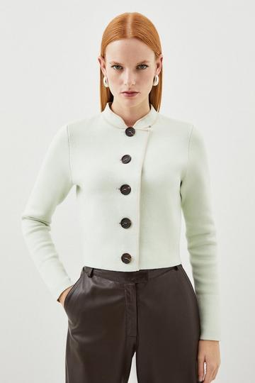 Compact Knit Wool Contrast Colour Crop Jacket mint