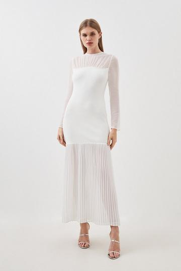 Cream White Bandage Figure Form Woven Mix Knit Dress